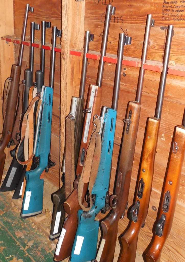 The rifles are locked up when not in use.